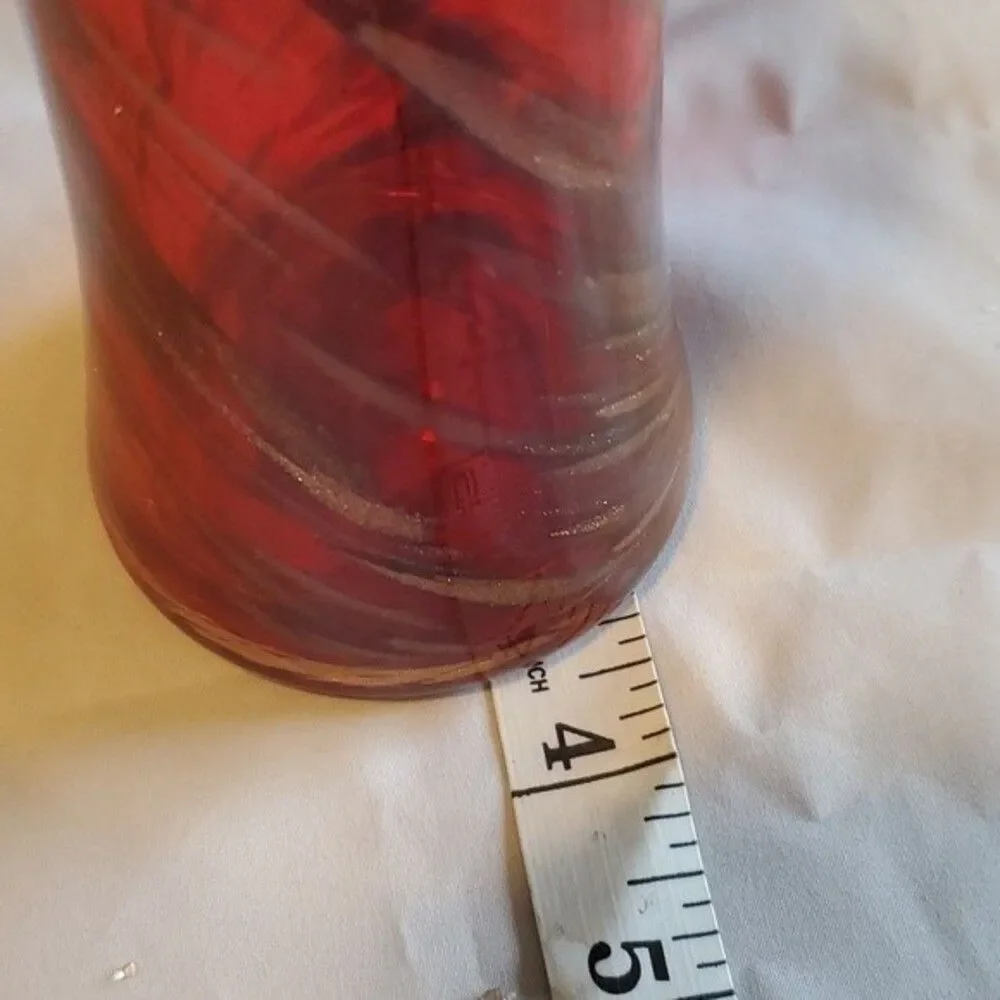 Art Glass Vase | Red with Gold & Black Swirls | Studio-Style Hand Blown MCM